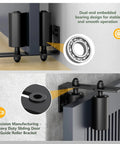Heavy Duty Sliding Gate Roller Hardware Kit With Steel Wall Mount Bracket And Nylon Roller Guides Built Tough For Garage Doors And Wood Gates Adjustable Micro Adjustment Black 2 Pack 4 Inch, close-up of installed kit on gate.