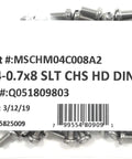Top Shelf M4 X 8mm Stainless Steel Slotted Cheese Head Machine Screws Din 84 A2 70 Metric Fasteners With Resealable Bags on packaging.
