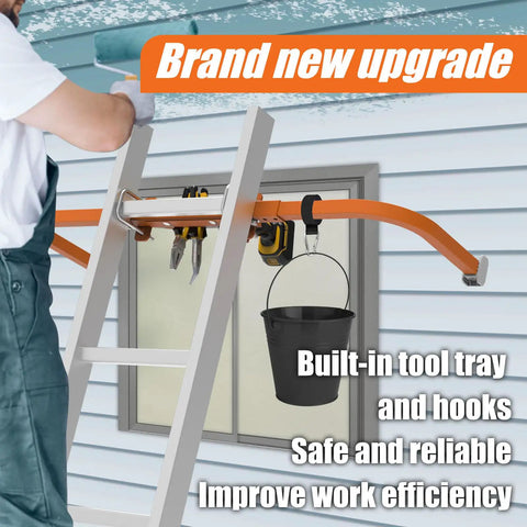 Heavy Duty Ladder Stabilizer With Tool Tray For Roof Gutter Cleaning Wing Span Stand Off Non Slip Rubber Bottom Feet Extended Ladder Accessory That Protects Walls From Scratches And Keeps Tools Handy, aluminum ladder with tool tray and hooks