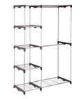 Double Rod Freestanding Closet Organizer With Four Tier Shelves Portable Steel And Plastic Wardrobe Tower Built For Hanging Clothes 68 Inch Tall Easy Assembly No Tools Required Keeps Clothes Neat And Adds Serious Storage For Small Spaces without clothes