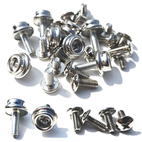 24 Piece Stainless Steel Helmet Visor Screws Kit With Visor Clips Universal Sports Helmet Hardware Replacement For Football Hockey Baseball Softball Youth Girls, scattered on white background, shiny finish visible