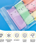 Clear 3 By 3 Inch Reclosable Zip Bags Pack Of 1200 2 Mil Thick Food Safe Poly Bags With Resealable Zipper showcasing pastel items inside