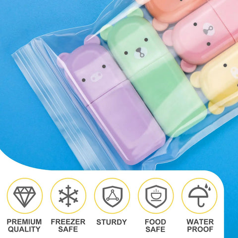 Clear 3 By 3 Inch Reclosable Zip Bags Pack Of 1200 2 Mil Thick Food Safe Poly Bags With Resealable Zipper showcasing pastel items inside