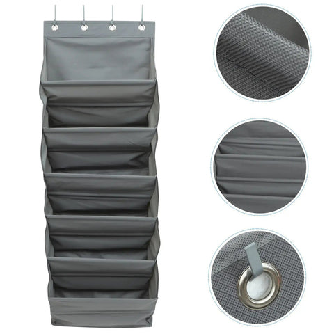 Straight Up Game Changer Over The Door Shoe Rack With Six Roomy Pockets To Keep Your Entryway Sleek features gray fabric and heavy duty steel hooks.