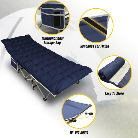 Heavy Duty Folding Camping Cot For Adults 600 Lb Max Load 28 Inch Wide With Removable Thick Mattress and storage bag