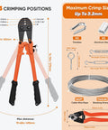 Crimping tool and cable cutter kit with stainless steel cable for deck railing, porch fence, and string lights DIY project