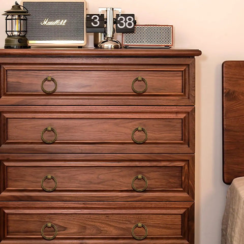 Wooden dresser with 4 Pack Boss Grade Solid Brass Antique Brass Drawer Pulls Ring Handles For Dresser Cabinets Wardrobe And Furniture Brushed Gold Hardware Easy Install Durable On Trend Brass Pulls For Kitchen And Home.