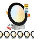 6-Pack 4-Inch Color-Selectable LED Recessed Ceiling Downlights With J-Box, Low-Profile Easy-Install, Oil Rubbed Bronze Trim