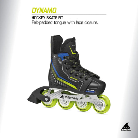 Dynamo Kids Adjustable Inline Skates For Hockey Fans With Four Size Growth Fit And Flip Toe Cap Black And Lime Youth Skate
