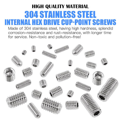 420 Piece M3 M4 M5 M6 M8 Allen Head Socket Set Screws Stainless Steel Internal Hex Drive Grub Screw Assortment Kit