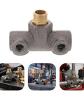 Beefy Heavy Duty Cast Iron Air Compressor Cross Adapter With Four Way Design And Precision Machined Inner Threads on white background