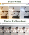 3 In 1 Magnifying Desk Lamp with light, heavy duty base, clamp, 5X LED magnifier, three color modes, stepless dimmable brightness