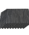 Wood Grain Interlocking Foam Floor Tiles Three Eighths Inch Thick Anti Fatigue Mats EVA Flooring Carbon Color 100 Sq Ft Coverage Premium Interlocking Floor Tiles For Home Gym Studio DIY Easy Install