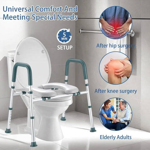Straight Up Raised Toilet Seat With Cozy Padded Handles And Adjustable Height For Seniors Hefty 400 Pound Capacity Secure Elevated Riser.