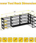 Diagram of Massive 64 Inch Power Tool Organizer Wall Mount With 1000 Lbs Load Capacity, showing dimensions and storage features.
