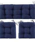 Outdoor Wicker Chair Cushions 3 Piece Set 1 Loveseat Cushion And 2 U Shaped Cushions Waterproof Tufted Cushions For Patio Furniture Fits Most Rattan Chairs Navy Blue 44x19x5 Inches, shown in set with two square and one rectangular cushion