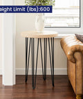 Side table with 30 Inch Hairpin Table Legs Half Inch Diameter Three Rod Steel Black With Rubber Floor Protectors in living room