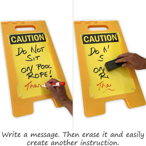 Blank Caution Folding Floor Sign 25 By 12 Inches Double Sided Dry Erase Plastic Sign With Built In Handle Write On Surface Grab And Go Portable Durable Great For Temporary Hazards And Safety Messages, yellow caution sign with handle