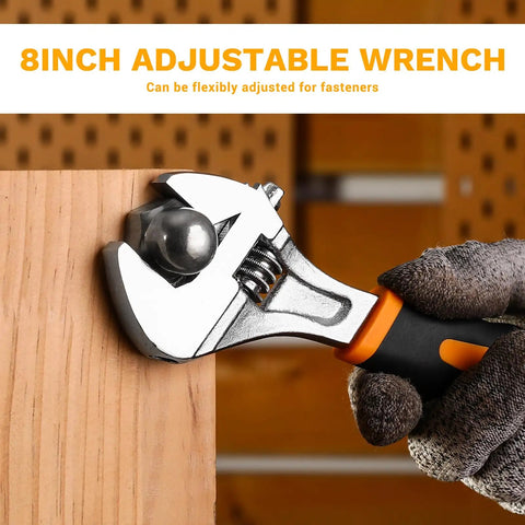 All In One 6 Piece Pliers Set With 10 Inch Water Pump Pliers 8 Inch Slip Joint Pliers 8 Inch Linesman Pliers 8 Inch Long Nose Pliers 6 Inch Diagonal Pliers And 8 Inch Adjustable Wrench Pro Grade For Home Repair Shop DIY Pros showing 8 inch adjustable wrench grip on bolt