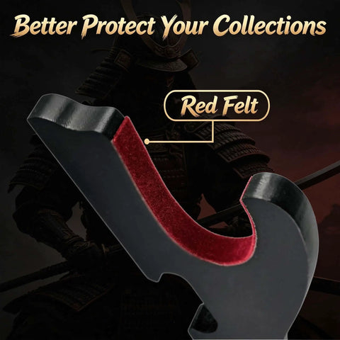 Dope Velvet Padded Sword Wall Mount hanger close-up with red felt padding for Katana Wakizashi Tanto Genji Daggers and Swords.