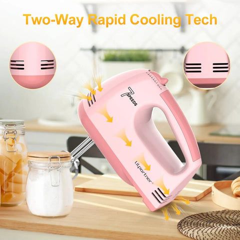 Hand Mixer Electric With Seven Speeds And Five Stainless Attachments Copper Motor Power Dishwasher Safe 304 Parts Light Pink