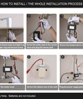 Installation guide for Electric Automatic Touchless Bathroom Sink Faucet With Hot And Cold Mixer, showing control box setup.