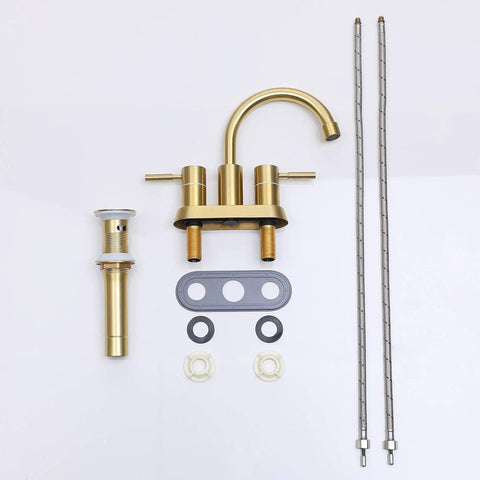 Gold Finish Bathroom Faucet With Dual Handles 360 Degree Rotating Stainless Steel Vanity Lavatory Sink Mixer lead free modern design