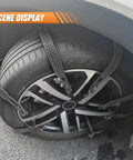 Built Tough Universal Car Snow Tire Chains Reusable Tpu Anti Skid Grips mounted on an SUV tire for winter traction.