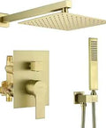 Brushed Gold 10-Inch Rain Shower Head and Handheld Mixer Shower Combo wall mount kit with brass valve and 1.5M stainless hose