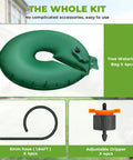 15 Gallon Tree Watering Bags Set Of 4 With Rings Slow Release Water For 1 To 7 Days Deep Root Automatic Drip Irrigation System For Multi Trunk Newly Planted Trees And Shrubs shown with hose and drip components
