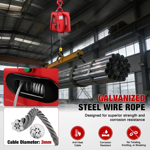 Nilight 3-In-1 Electric Hoist Winch lifting galvanized steel wire rope, 660 Lbs Portable Power Crane with 1500W motor.