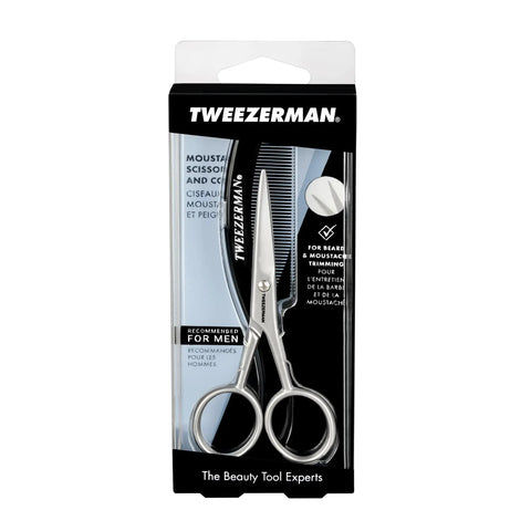 Moustache Scissors And Comb Set For Precision Trim Ergonomic Grip Durable Stainless Steel Easy Grooming Tool in packaging