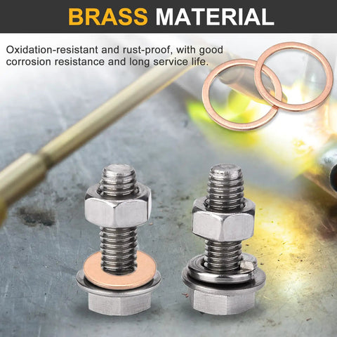 Rock Solid M26 Copper Flat Washers, 8 Piece Pack Featuring 32mm Outside Diameter And 2mm Thickness, Rust Proof Metal Sealing Gaskets under bolts.
