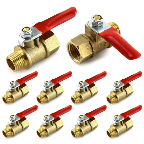 Heavy Duty Brass Ball Valve Set 10 Pack One Quarter Inch Male To Female NPT Shut Off Fittings for water, air, steam, oil, gas