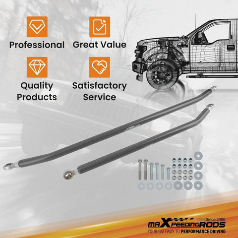 Beefed Up Steering Kit With Adjustable Heim Joints For Cherokee XJ, Grand Cherokee ZJ, Comanche MJ, Wrangler TJ And LJ With 2.5 Inch Lift Upgrade For Off Road Toughness, Precise Steering And Smooth Handling. Black steel steering kit with hardware
