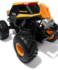 Rear view of Digatron One Fifteen Scale RC Monster Truck with large wheels, orange and black design for indoor and outdoor play.