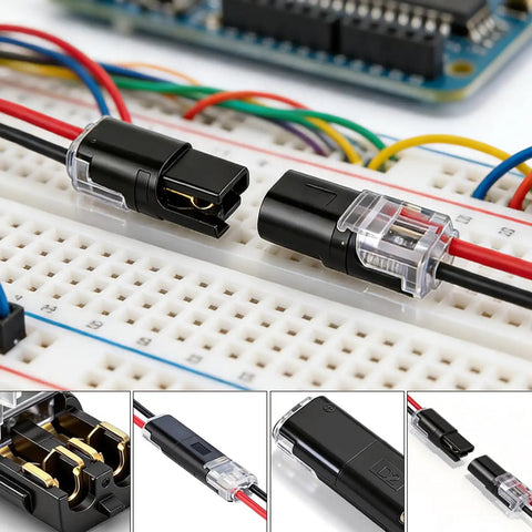 One-Second No Tool Wire Connectors With Locking Buckle For Quick Splice, Works With Solid And Stranded Wire, shown on circuit