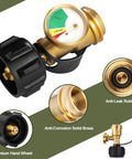 Propane Tank Gauge With Color Coded Dial Level Indicator And Leak Detector For Quick Gas Checks No Guesswork Universal Fit 5lb To 40lb LP Tanks With QCC1 Type 1 Connection, brass with hand wheel