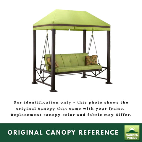 Green swing with original canopy, showcasing example for Beefed Up RipLock 350 Replacement Canopy Top For Sullivan Point Swing BH15-092-099-01 Beige.