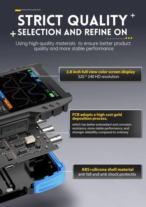 Three In One Oscilloscope Multimeter And DDS Signal Generator Handheld Tool showing screen display and internal components.