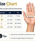 Size chart for Top Shelf Disposable Clear Vinyl Exam Gloves Medical Grade Xl 100 Count Pack showing size measurements.