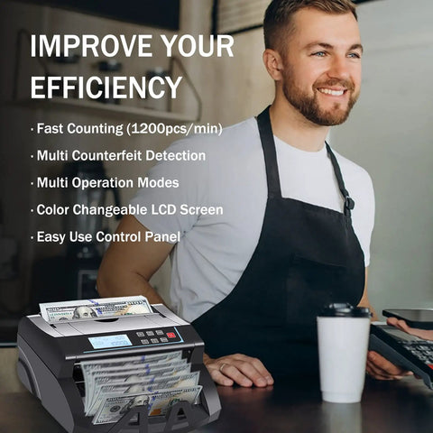 Cash Counter Machine For US Dollars Only With UV MG MT IR DD Detection Add And Batch Modes Value Counting LCD Display