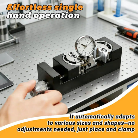 Dual Jaw Mini Vise Clamp With Fractal Jaw That Auto Adapts To Irregular Shapes For Mad DIY Projects in use on workbench.