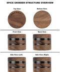 AWANSO 3-piece grinder, 2.5-inch walnut wood with aluminum, top view
AWANSO 3-piece grinder, walnut wood with aluminum bands, bottom view
AWANSO 3-piece grinder, walnut wood with black aluminum bands, front view
AWANSO 3-piece grinder, walnut wood with black aluminum bands, back view
AWANSO 3-piece grinder, walnut wood with black bands, left side view
AWANSO 3-piece grinder, walnut wood with black bands, right side view