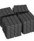 Stacked Interlocking Plastic Deck Tiles 12x12 Inch, 36 Pack Waterproof Outdoor Flooring, dark grey color, for all weather use.