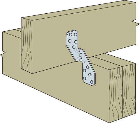 Hurricane Tie H2.5A 18 Gauge Galvanized Structural Tie with embossed bend lines and arrow indicator installed on wood frame