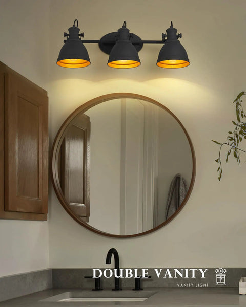 Dope Industrial 3 Light Vanity Lamp For Bathrooms Wall Mounted Vanity Light Fixture With Black Metal Frame Over Mirror
