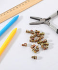 Rock Solid Copper Finished Ceiling Fan Blade Screws 20 Piece Set Of Heavy Duty Carbon Steel Phillips Bolts on table with tools.