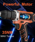 21V Cordless Drill Kit With 2Ah Battery, 310 In-Lb Torque, 18 Clutch Settings, Two Speed Modes Up To 1500 RPM, showing motor