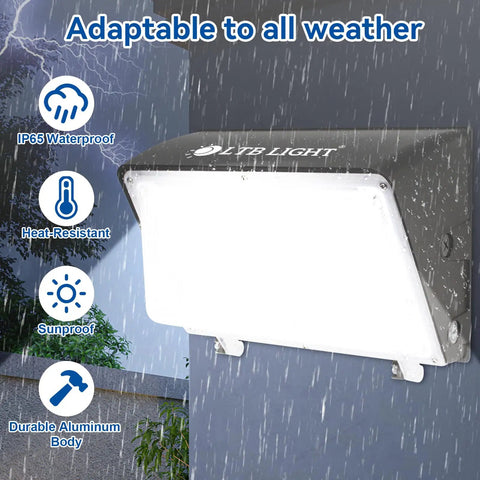 Heavy Duty Outdoor LED Wall Pack Light With Dusk To Dawn Photocell, 100W 120W 150W Adjustable, in rainy setting, durable aluminum